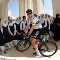 Mark Cavendish meets some school children before the start