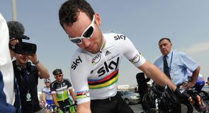 World champion Mark Cavendish signs in at the start...