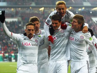 Bayern Munich celebrate Mario Gomez's goal.