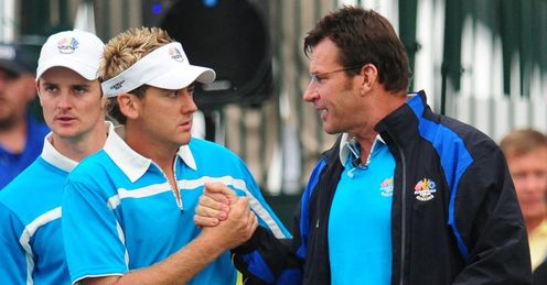 Poulter (L) and Sir Nick at the 2008 Ryder Cup