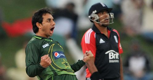 Saeed Ajmal Pakistan celebrating a wicket against England