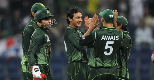 Saeed Ajmal Pakistan celebrating a wicket during the third T20 against England