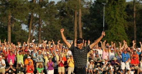 Glorious scenes: Charl Schwartzel proved a popular winner at last year's Masters