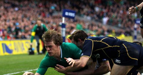 Andrew Trimble of Ireland scores v Scotland 2012 Andrew Trimble of Ireland scores v Scotland 2012