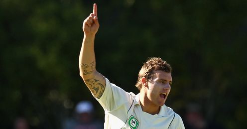 Doug Bracewell celebrates Petersen wicket