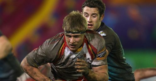 Jevon Groves C of Newport Gwent Dragons chases a loose ball Jevon Groves C of Newport Gwent Dragons chases a loose ball