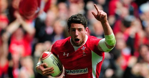 Alex Cuthbert Wales celebrating scoring a try against France 2012 Six Nations Alex Cuthbert Wales celebrating scoring a try against France 2012 Six Nations