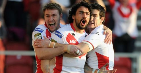 Ade Gardner St Helens celebrating a try against Leeds Rhinos Ade Gardner St Helens celebrating a try against Leeds Rhinos