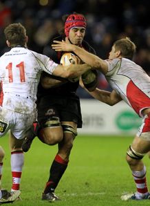 Edinburgh Rugby s Netani Talei right is tackled by Ulster s Craig Gilroy 2nd left and Chris Henry right Edinburgh Rugby s Netani Talei right is tackled by Ulster s Craig Gilroy 2nd left and Chris Henry right