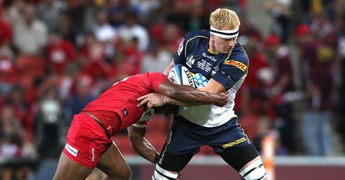 Brumbies forward Peter Kimlin being tackled Brumbies forward Peter Kimlin being tackled