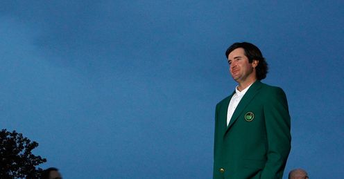 A cut above: Watson, resplendent in his new green jacket, poses for the photographers