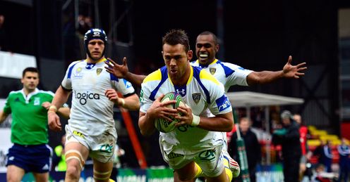 Clermont fullback Lee Byrne scores Heineken Cup Quarter Final v Saracens Clermont fullback Lee Byrne scores Heineken Cup Quarter Final v Saracens