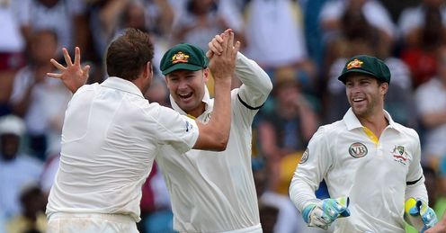 Ryan Harris Michael Clarke celebrate West Indies v Australia first test day one Ryan Harris Michael Clarke celebrate West Indies v Australia first test day one