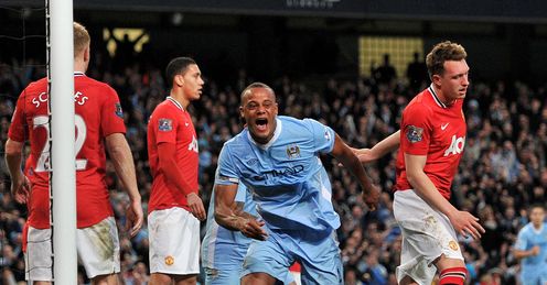 Vincent Kompany celebrates Manchester City v United