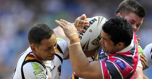 Bradford v Leeds Olivier Elima tackles Kylie Leuluai Bradford v Leeds Olivier Elima tackles Kylie Leuluai