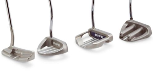 Some of the putter heads of Rife's new belly putter range