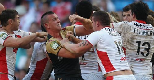 Wigan v St Helens mass brawl Wigan v St Helens mass brawl