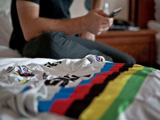 The start of the day for Mark Cavendish and the world champion's jersey is ready for later