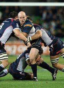 Stephen Moore of the Brumbies is tackled by Rebels Stephen Moore of the Brumbies is tackled by Rebels