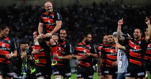 Toulouse celebrate beating Castres in the 2012 Top 14 play-off semi-final Toulouse celebrate beating Castres in the 2012 Top 14 play-off semi-final