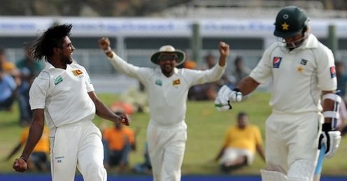 Nuwan Pradeep celebrates maiden Test wicket Sri Lanka v Pakistan