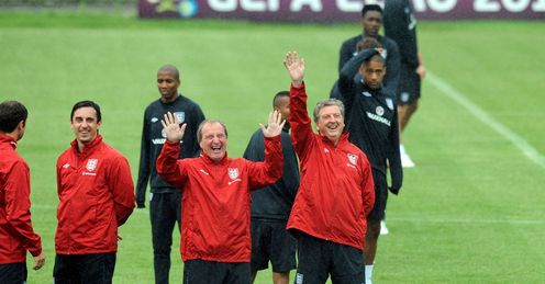Good spirits: Jeff found Roy and his backroom staff in relaxed mood in Kiev