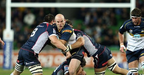 Stephen Moore of the Brumbies is tackled by Rebels Stephen Moore of the Brumbies is tackled by Rebels