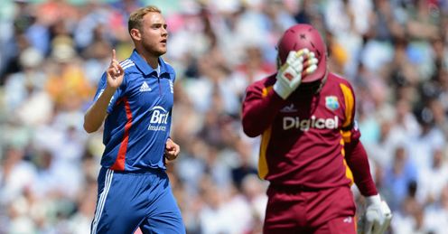 Stuart Broad England celebrating the wicket of Dwayne Smith during second one-dayer against the West Indies