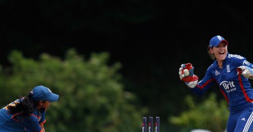Howat: Sarah Taylor celebrates after stumping Amita Sharma India during their fourth ODI