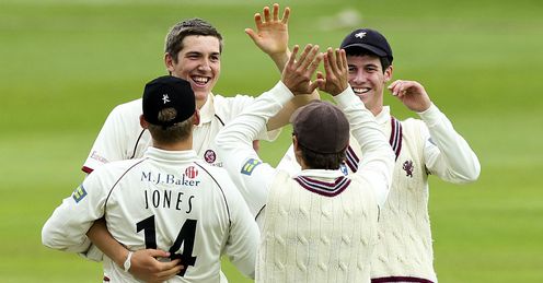 Craig Overton Somerset celebrating taking a wicket against South Africa Taunton