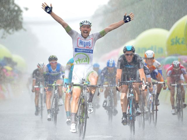 John Degenkolb celebrates his sprint victory
