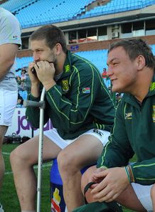 Frans Steyn and Coenie Oosthuizen injured during the Springboks training session Frans Steyn and Coenie Oosthuizen injured during the Springboks training session