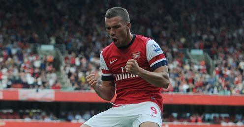 Punchy display: Lukas Podolski scored one of Arsenal's six goals against Southampton