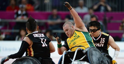 Ryley Batt 3 of Australia in action during the Mixed Wheelchair Rugby  Open semi final match between the Australia and Japan