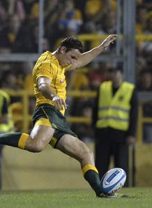Mike Harris kicking for Australia in Rosario Mike Harris kicking for Australia in Rosario