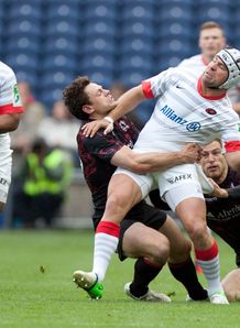 Saracens Schalk Brits is tackled by Edinburgh HEC Saracens Schalk Brits is tackled by Edinburgh HEC