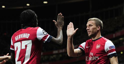 Podolski: has been taken off every time he's started for Arsenal