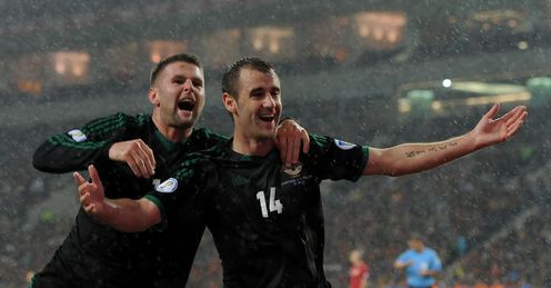 McGinn: the Aberdeen striker scored his first international goal against Portugal