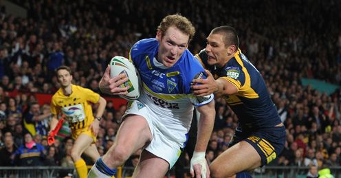 Warrington v Leeds Super League Grand Final Joel Monaghan Ryan Hall Warrington v Leeds Super League Grand Final Joel Monaghan Ryan Hall