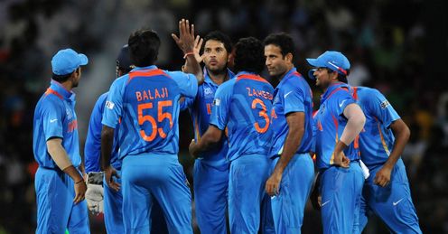 Yuvraj Singh and his India team-mates v South Africa World Twenty20 Super Eight RPS Colombo