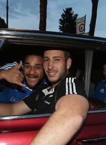 Piri Weepu Luke Romano and Beauden Barrett in a car