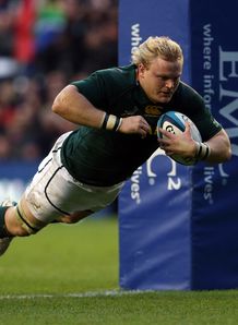 South Africa s hooker Adriaan Strauss scores his second try v Scotland South Africa s hooker Adriaan Strauss scores his second try v Scotland