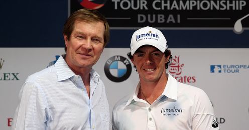 McIlroy being presented with a Race to Dubai-winning Members Clip