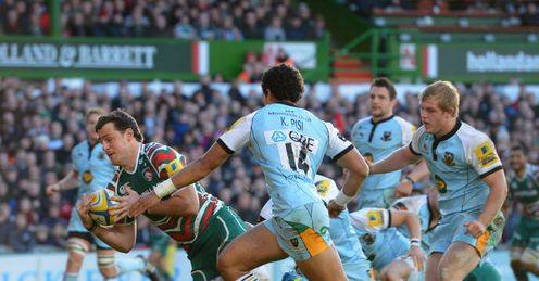 Matt Smith of Leicester Tigers scores v Northampton Saints Matt Smith of Leicester Tigers scores v Northampton Saints