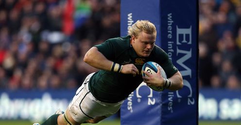 South Africa s hooker Adriaan Strauss scores his second try v Scotland South Africa s hooker Adriaan Strauss scores his second try v Scotland