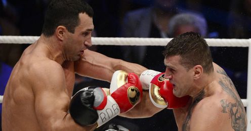 No glitch for Klitsch: Klitschko (left) beat Wach on points on Saturday night