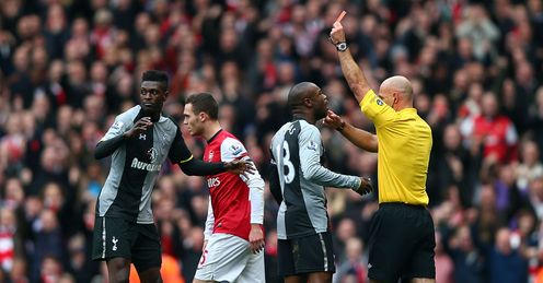 Adebayor: the 93rd Premier League red card against Arsenal... and their third 5-2 win