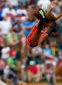 Dubai Sevens cheerleader in the air Dubai Sevens cheerleader in the air