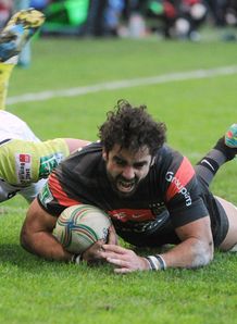 Toulouse s fullback Yoann Huget C scores vs Ospreys Toulouse s fullback Yoann Huget C scores vs Ospreys