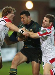 George Pisi; Andrew Trimble; Darren Cave saints v ulster George Pisi; Andrew Trimble; Darren Cave saints v ulster